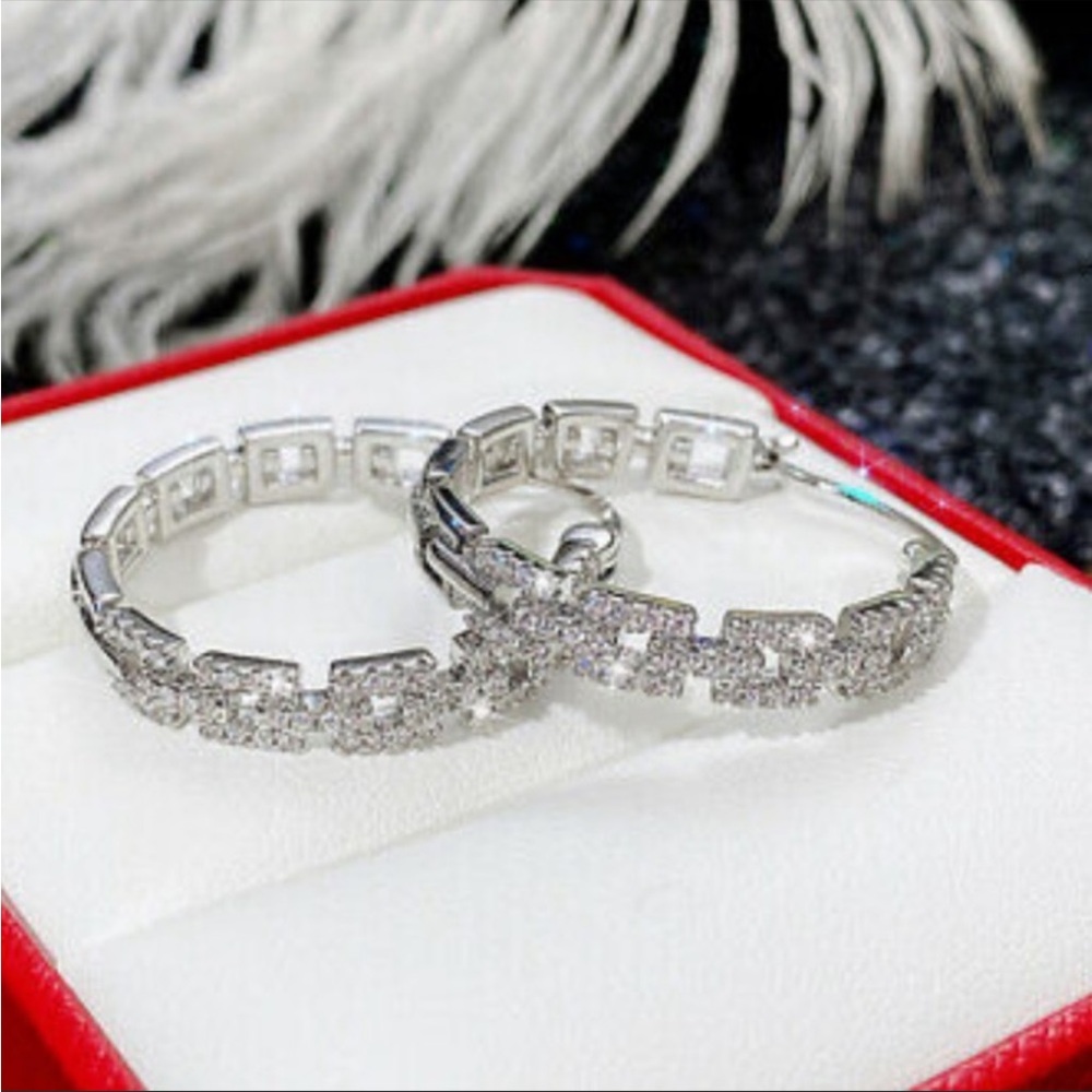 New Luxury Sterling silver diamond hoop earrings - Picture 6 of 6